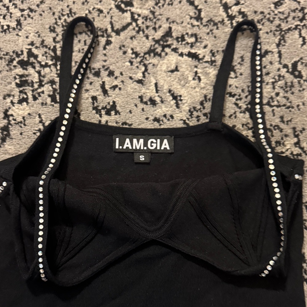 Black Rhinestone detailed soft knit Crop Top - Picture 5 of 6